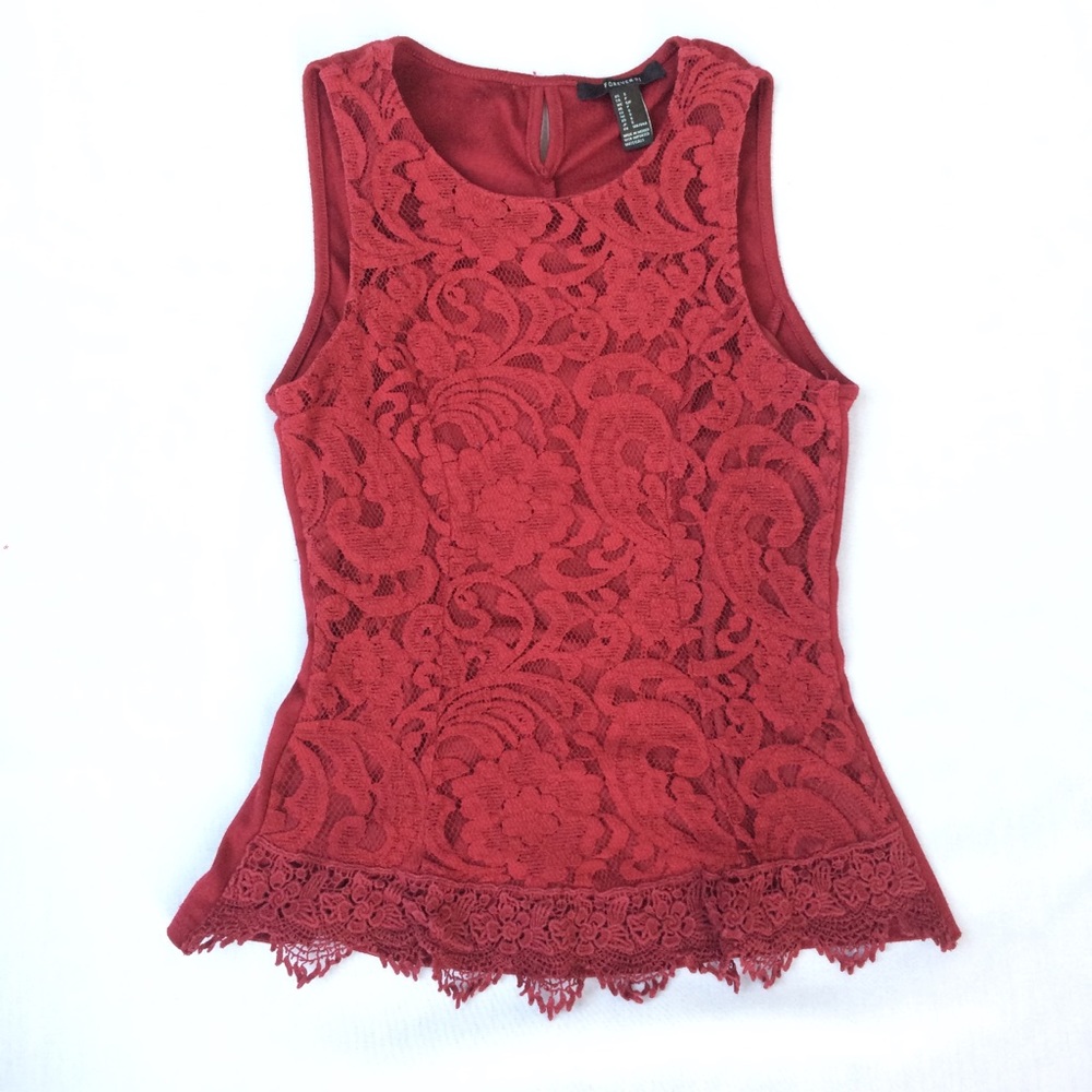 Maroon Floral Lace Crochet Peplum Blouse